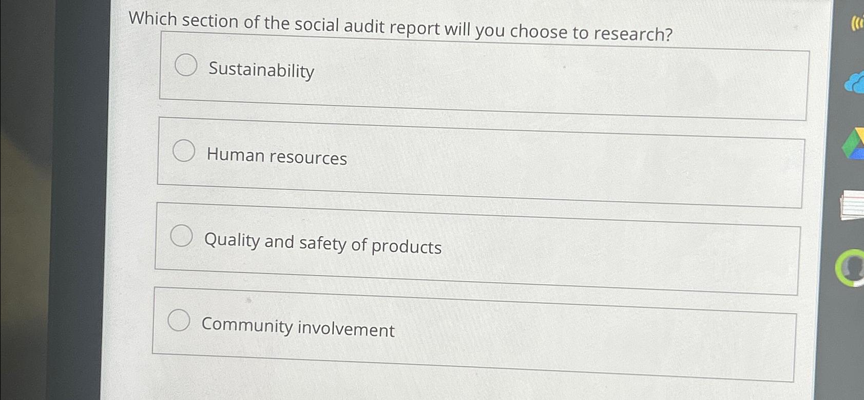 Solved Which Section Of The Social Audit Report Will You Chegg