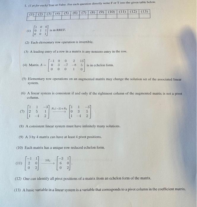 Solved 1. f pffor each True or False. For each question Chegg