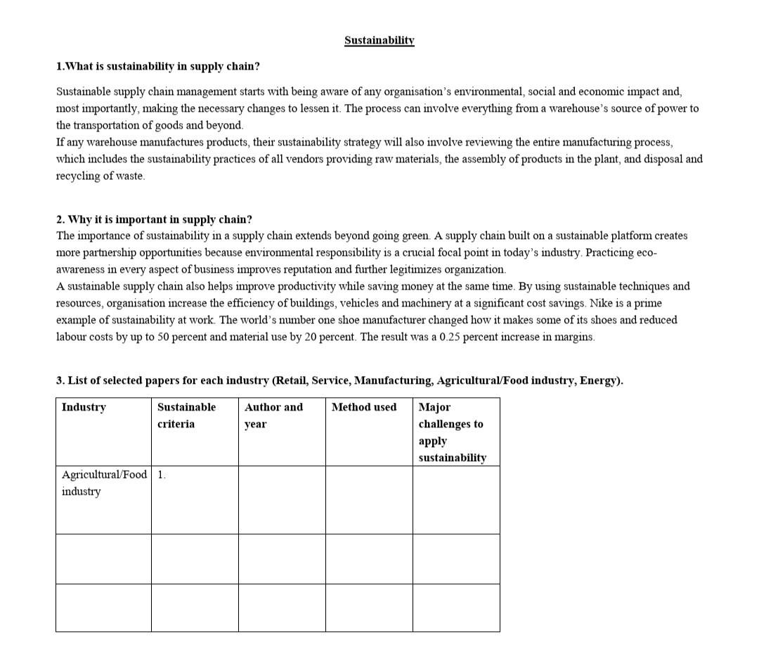 Solved 1.What Is Sustainability In Supply Chain? Sustainable | Chegg.com