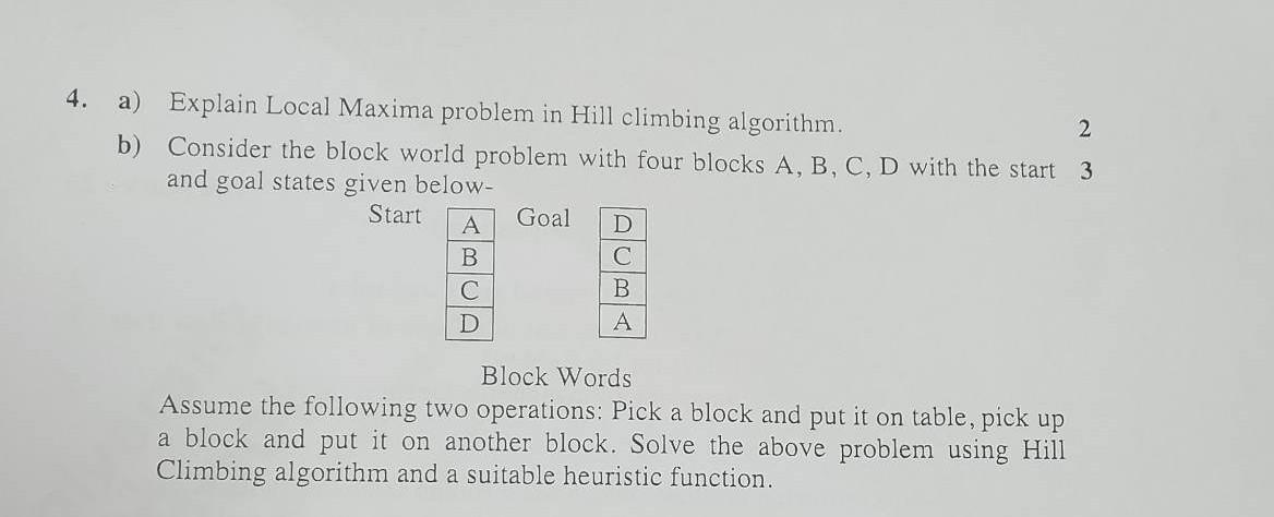 Solved a) Explain Local Maxima problem in Hill climbing | Chegg.com