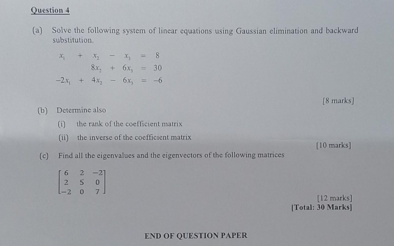 Solved (a) Solve the following system of linear equations | Chegg.com