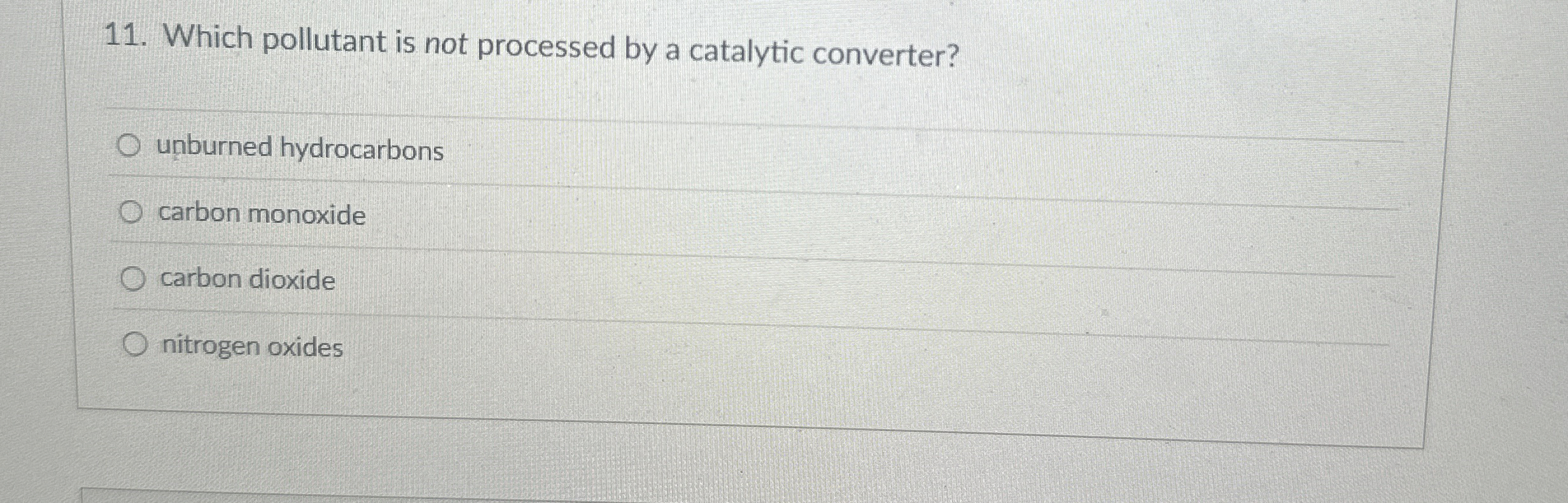 Solved Which pollutant is not processed by a catalytic
