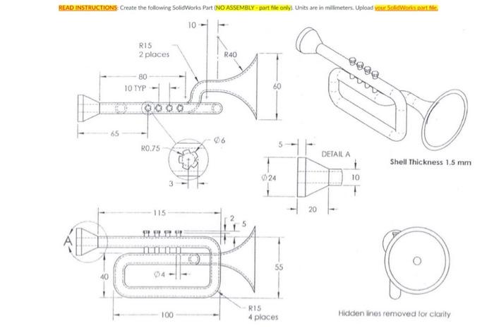 Solved READ INSTRUCTIONS: Create the following SolidWorks | Chegg.com