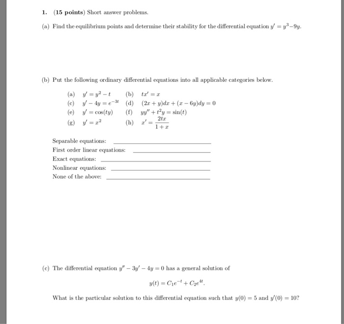 Solved 1. (15 points) Short answer problems. (a) Find the | Chegg.com