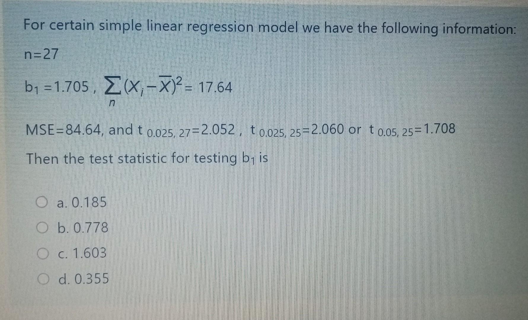 Solved For certain simple linear regression model we have | Chegg.com