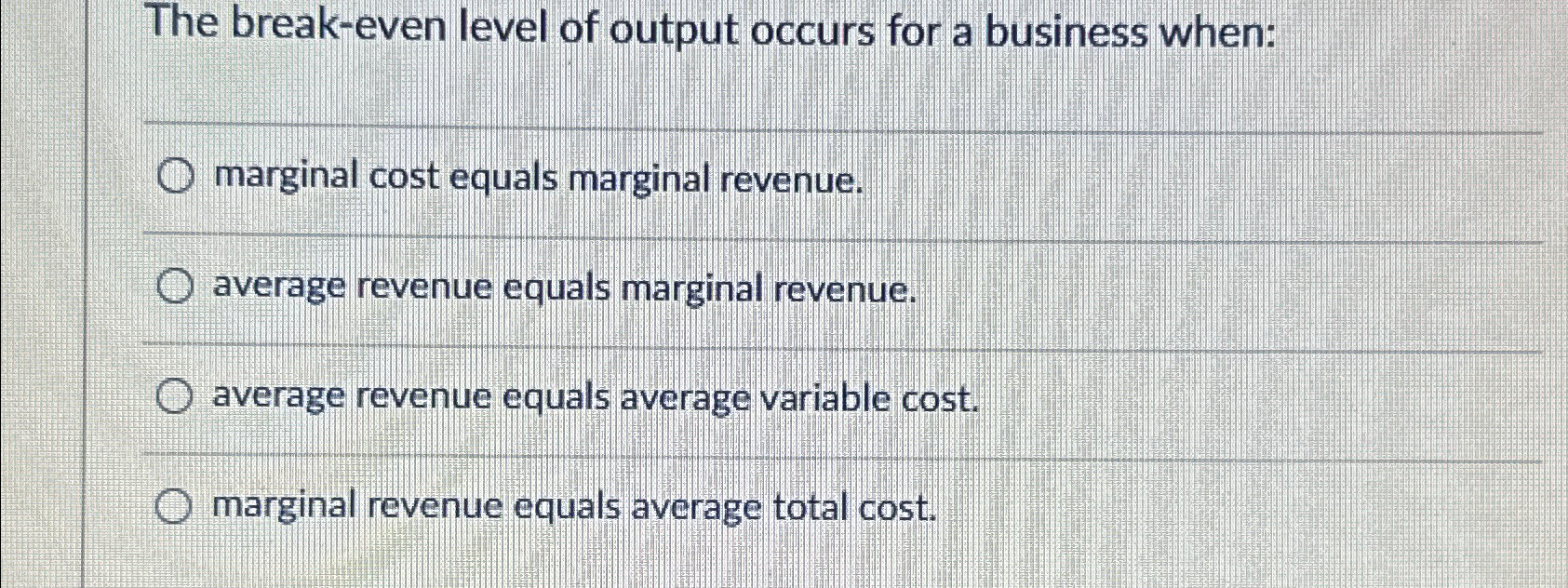 Solved The break-even level of output occurs for a business | Chegg.com