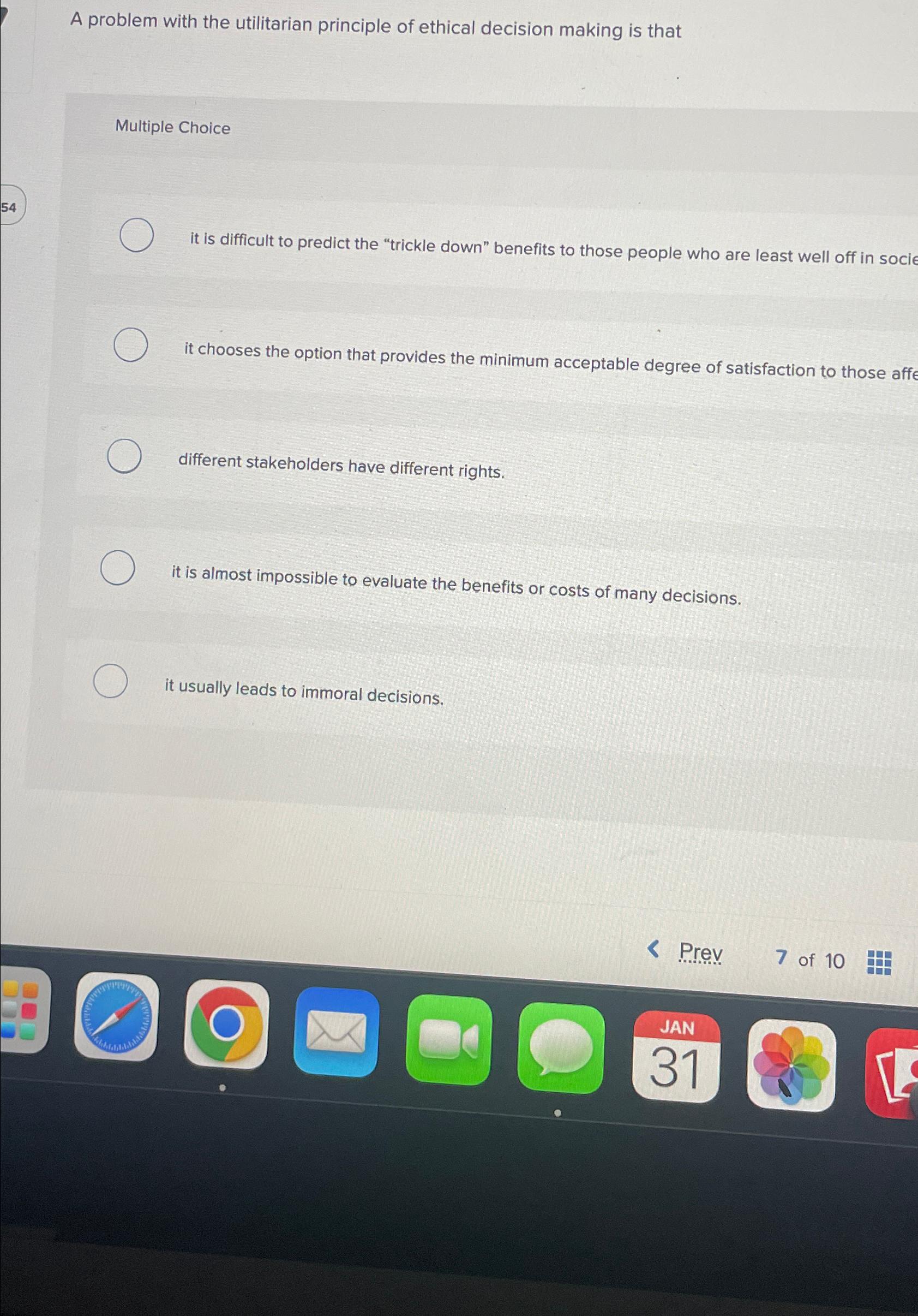 Solved A problem with the utilitarian principle of ethical | Chegg.com