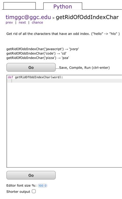 Solved PythonGet rid of all the characters that have an odd | Chegg.com