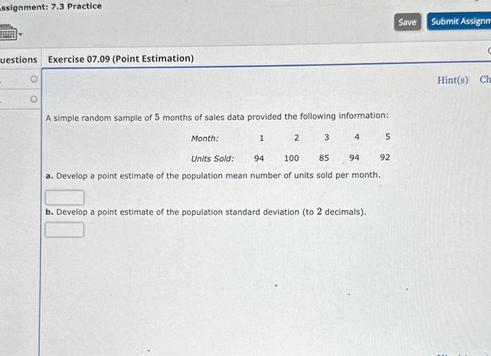 Solved assignment: 7.3 Practice uestions Exercise 07.09 | Chegg.com