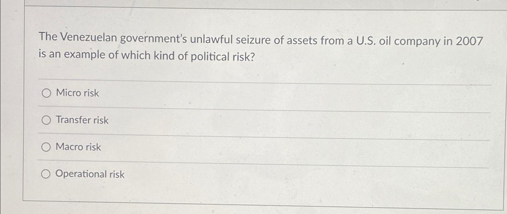 Solved The Venezuelan government's unlawful seizure of | Chegg.com