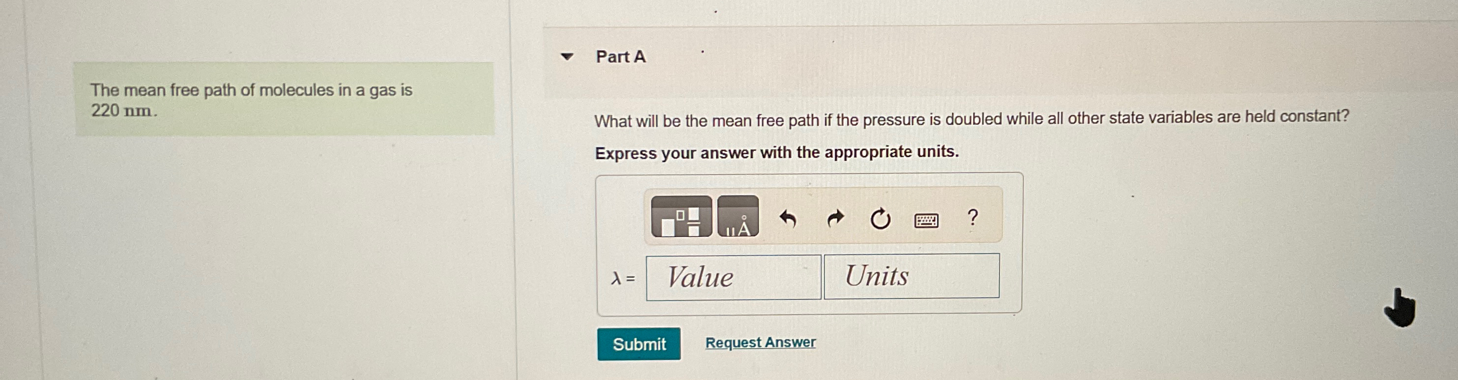 Solved The mean free path of molecules in a gas is | Chegg.com
