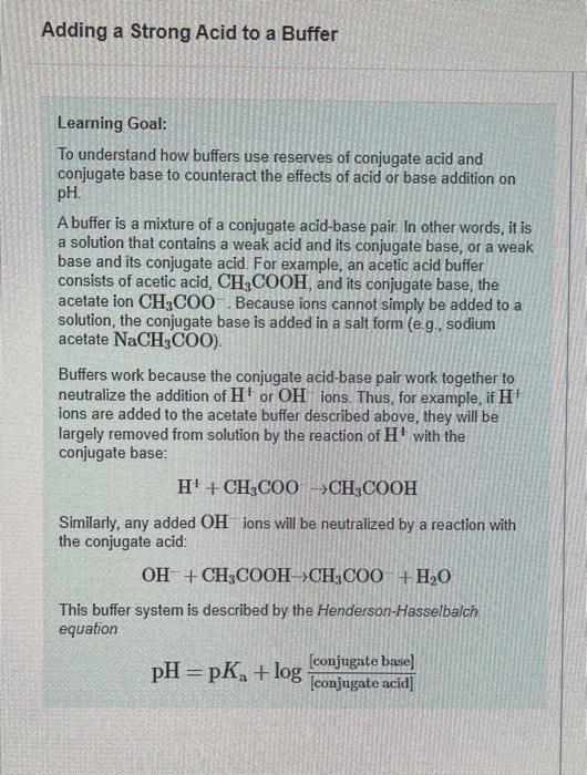 Solved Adding a Strong Acid to a Buffer Learning Goal: To | Chegg.com