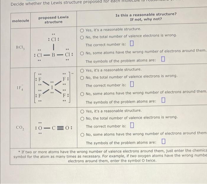 Solved Decide whether the Lewis structure proposed for ea Is | Chegg.com