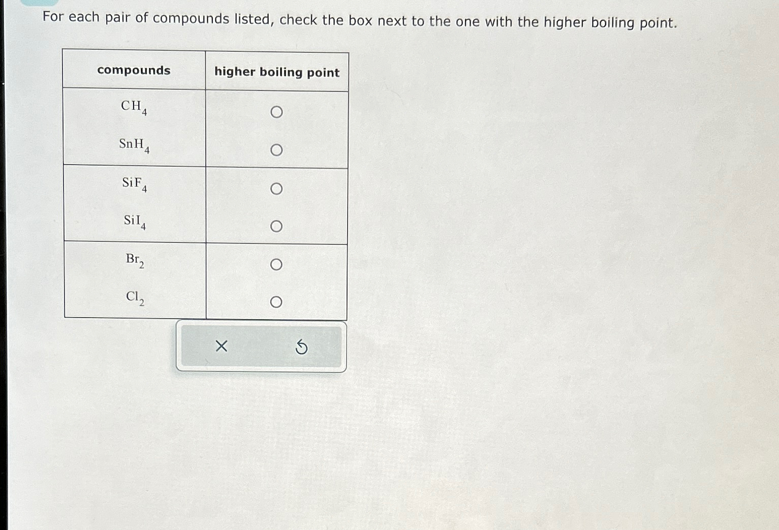Solved For each pair of compounds listed, check the box next | Chegg.com