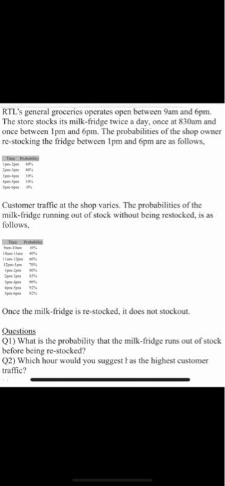 Solved RTL s general groceries operates open between 9am and