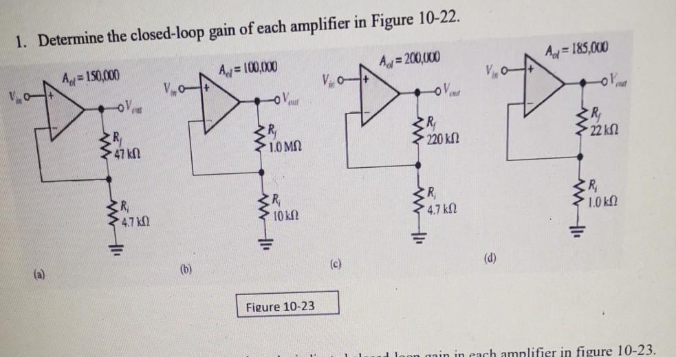 Solved 1. Determine The Closed-loop Gain Of Each Amplifier | Chegg.com