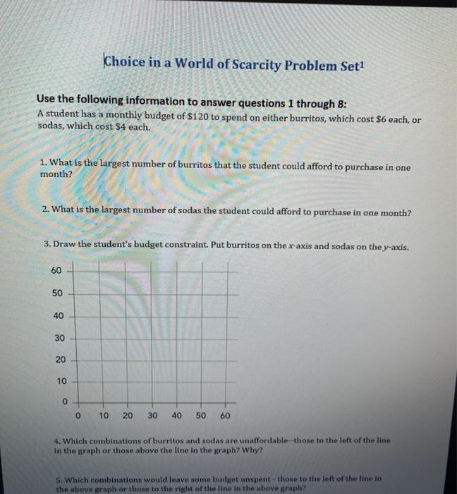 Solved Choice in a World of Scarcity Problem Set1 Use the | Chegg.com