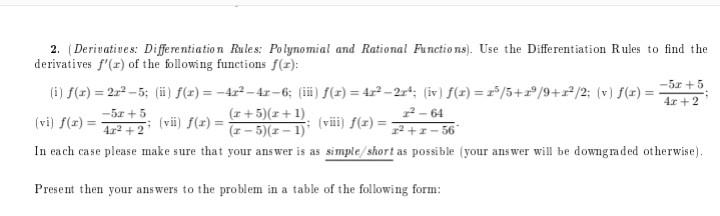 differentiation of polynomial fractions