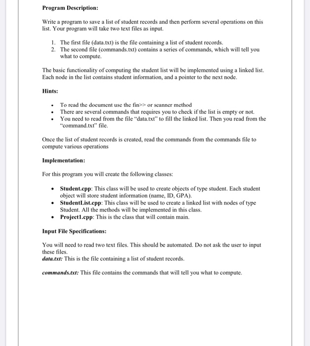 Program Description: Write a program to save a list | Chegg.com