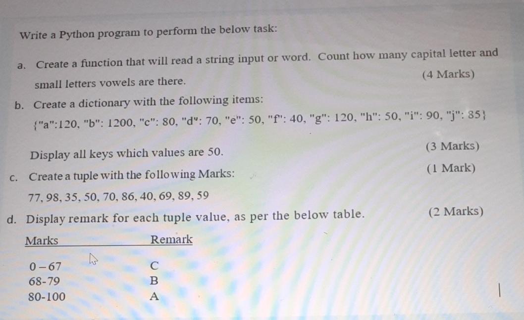 Solved Write a Python program to perform the below task: a. | Chegg.com