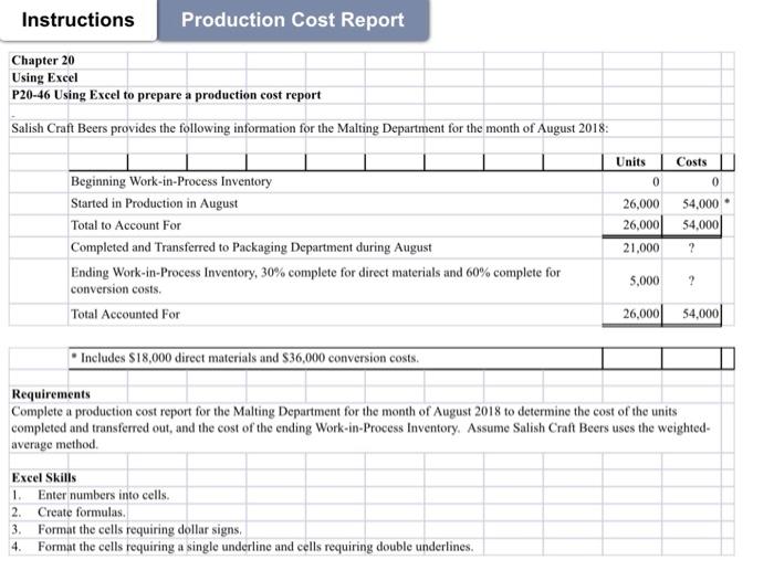 Solved Instructions Production Cost Report Chapter 20 Using | Chegg.com
