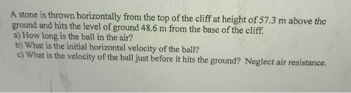 Solved A stone is thrown horizontally from the top of the | Chegg.com