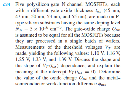 Solved Five polysilicon-gate N-channel MOSFETs, eachwith a | Chegg.com