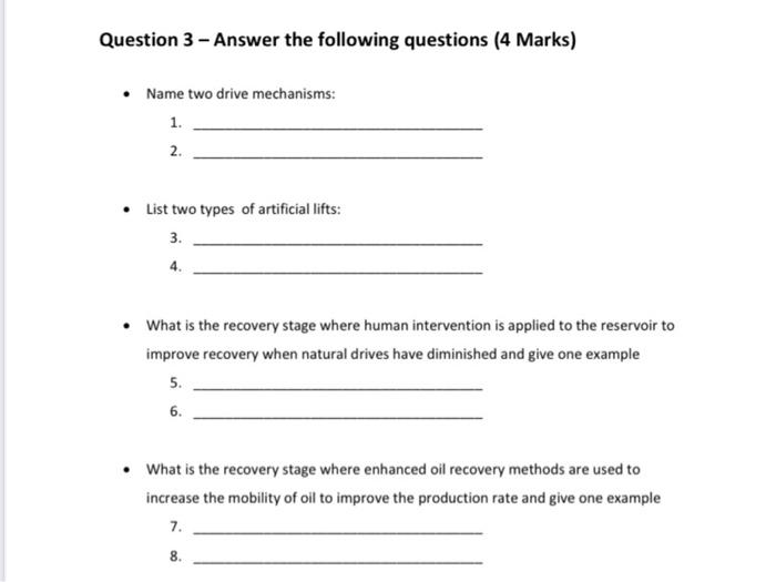 Solved Question 3 - Answer the following questions (4 Marks) | Chegg.com