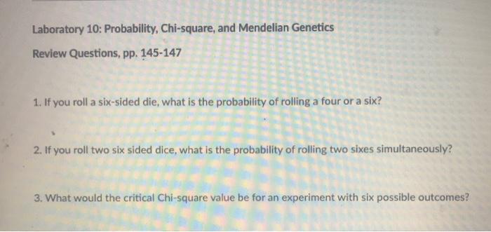 Solved Laboratory 10 Probability Chi square And Mendelian Chegg