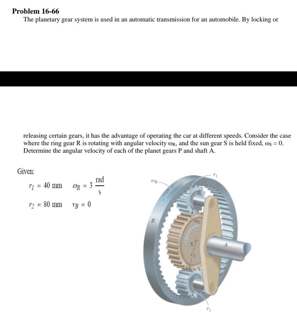 Solved Problem 16-66 The planetary gear system is used in an | Chegg.com