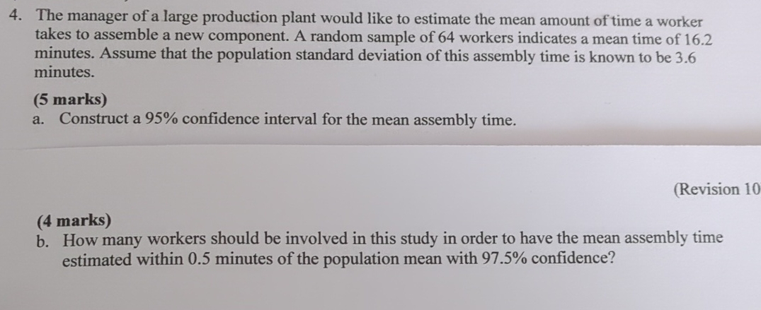 Solved The manager of a large production plant would like to | Chegg.com
