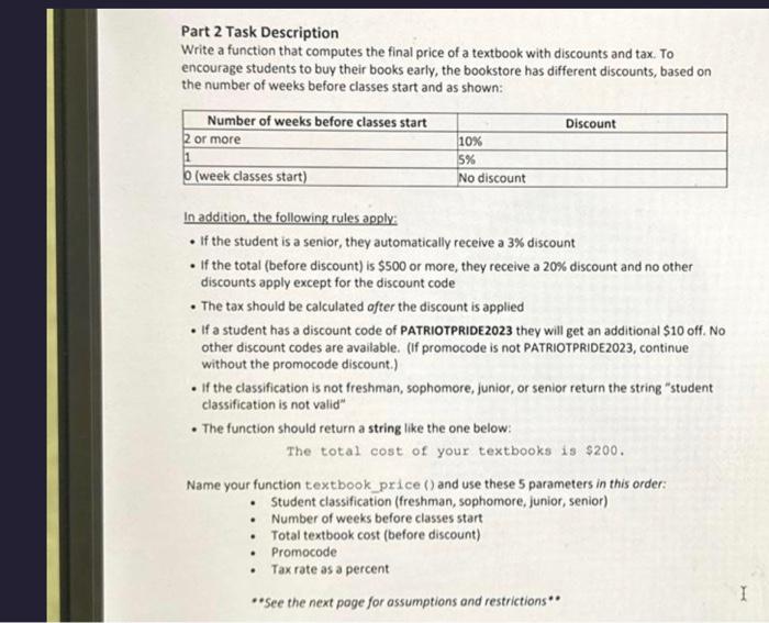 Solved Part 2 Task Description Write a function that | Chegg.com