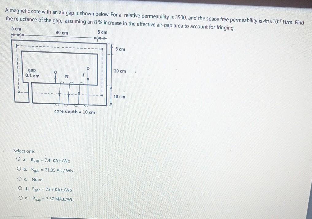Solved A magnetic core with an air gap is shown below. For a | Chegg.com