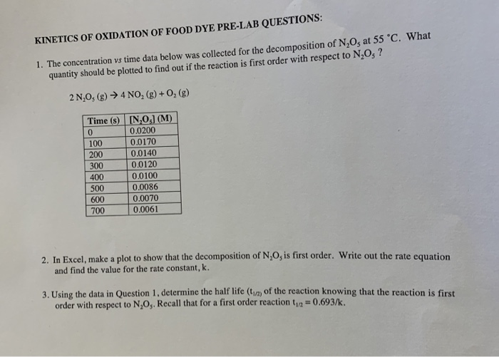 Solved Kinetics Of Oxidation Of Food Dye Pre Lab Question Chegg Com