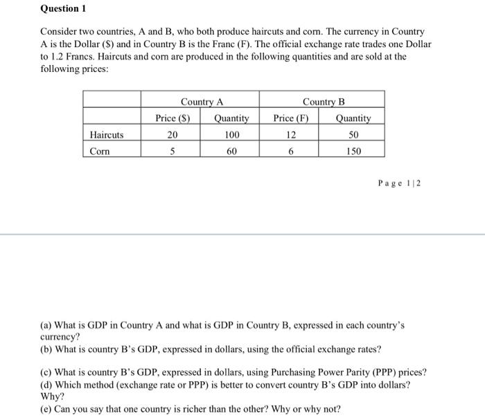 Solved Question 1 Consider Two Countries, A And B, Who Both | Chegg.com