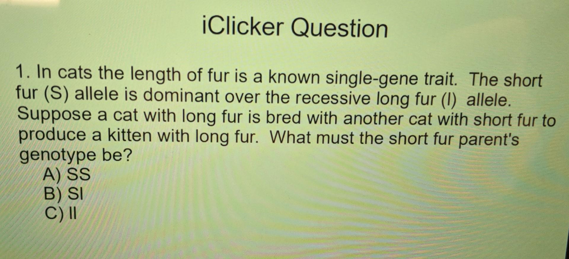 Solved 1. In cats the length of fur is a known singlegene