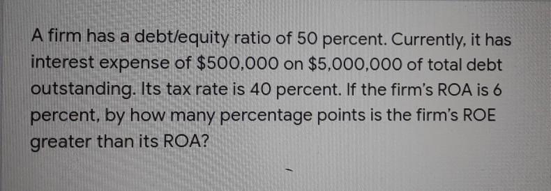 Solved A Firm Has A Debt/equity Ratio Of 50 Percent. | Chegg.com