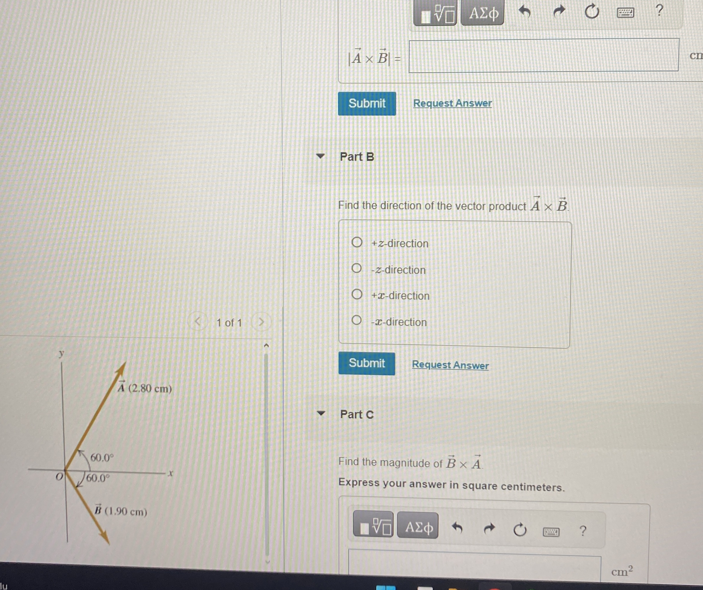 Solved Request AnswerPart B1 ﻿of 1Find the direction of the | Chegg.com
