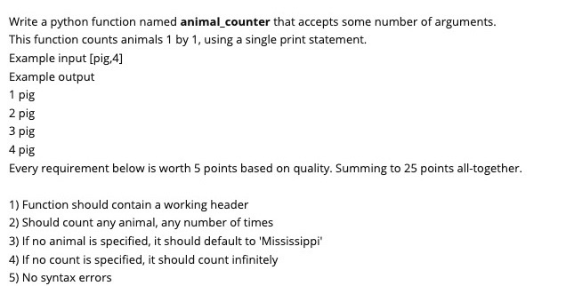 Solved Write a python function named animal_counter that | Chegg.com