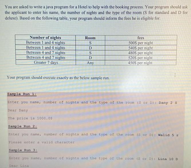 You are asked to write a java program for a Hotel to | Chegg.com