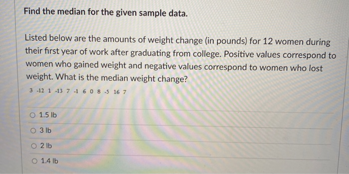Solved Find the mean for the given sample data. Unless | Chegg.com