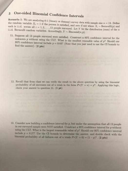 Solved 3 One-sided Binomial Confidence Intervals Scenario 1: | Chegg.com