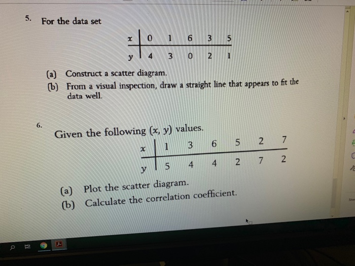 Solved 5. For the data set x 0 1 6 3 5 y 1 4 3 0 (a) | Chegg.com