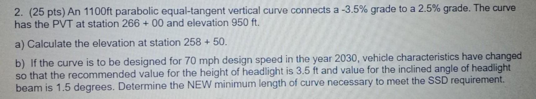 Solved geometric design of highway vertical curve | Chegg.com