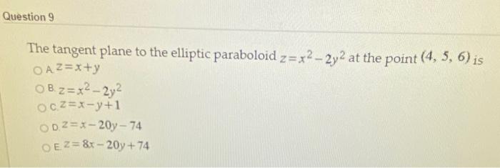 Solved Question 9 The Tangent Plane To The Elliptic