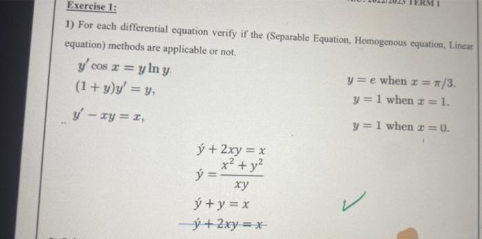 Solved 1) For each differential equation verify if the | Chegg.com