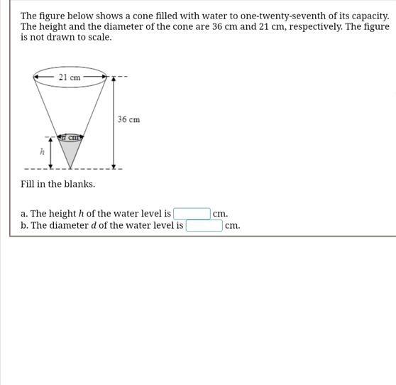 Solved The figure below shows a cone filled with water to | Chegg.com