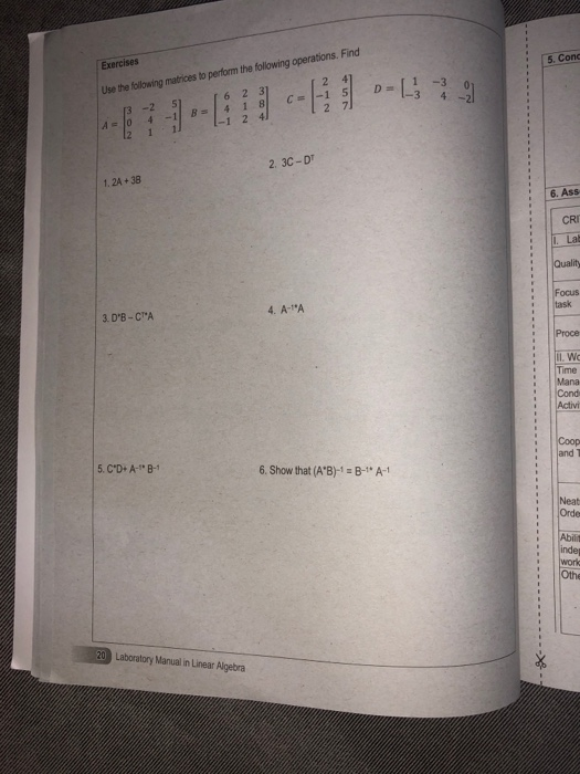 Solved LABORATORY ACTIVITY NO. 3 Matrix Operations Section: | Chegg.com