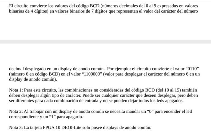 El circuito convierte los valores del código BCD (números decimales del 0 al 9 expresados en valores binarios de 4 dígitos) e