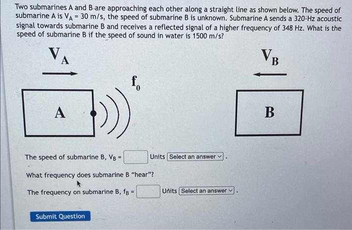 Solved Two Submarines A And B Are Approaching Each Other | Chegg.com